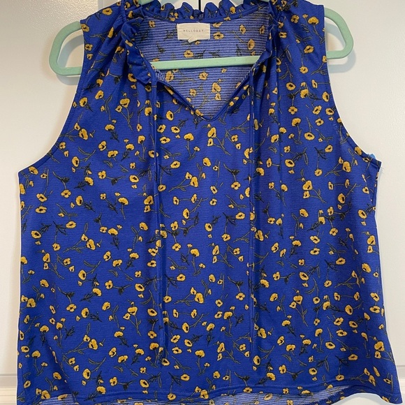 MELLODAY Blue Ruffled Sleeveless Blouse - Picture 1 of 5